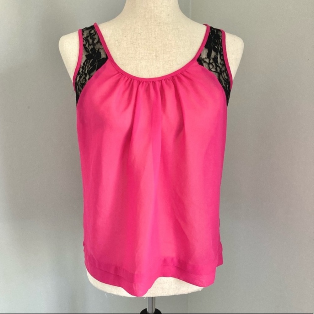 PacSun Kirra Bright Pink Sheer Tank Top Black Lace size S